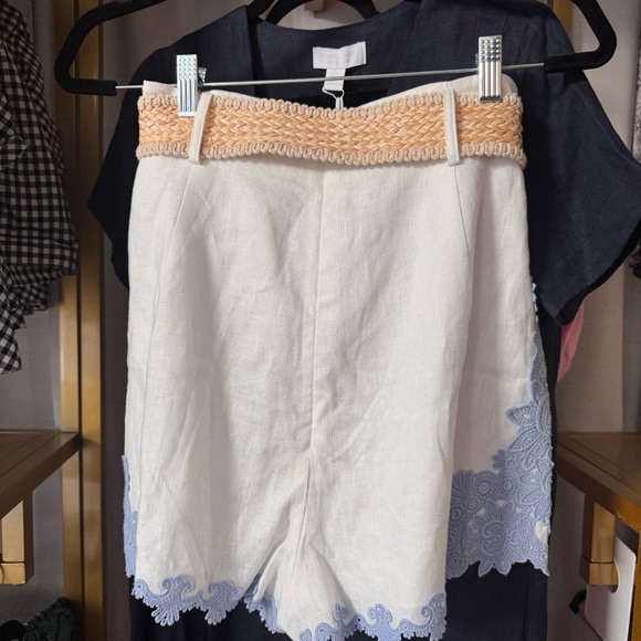 NWT - Zimmermann Raie Belted Appliquéd Lace-Trimmed Linen Shorts, Size 8 (US) - Picture 8 of 9